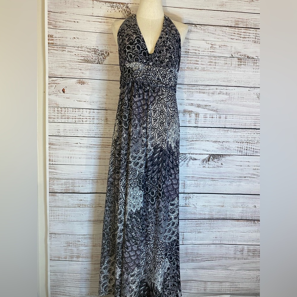 Woman long halter bohemian hippi dress